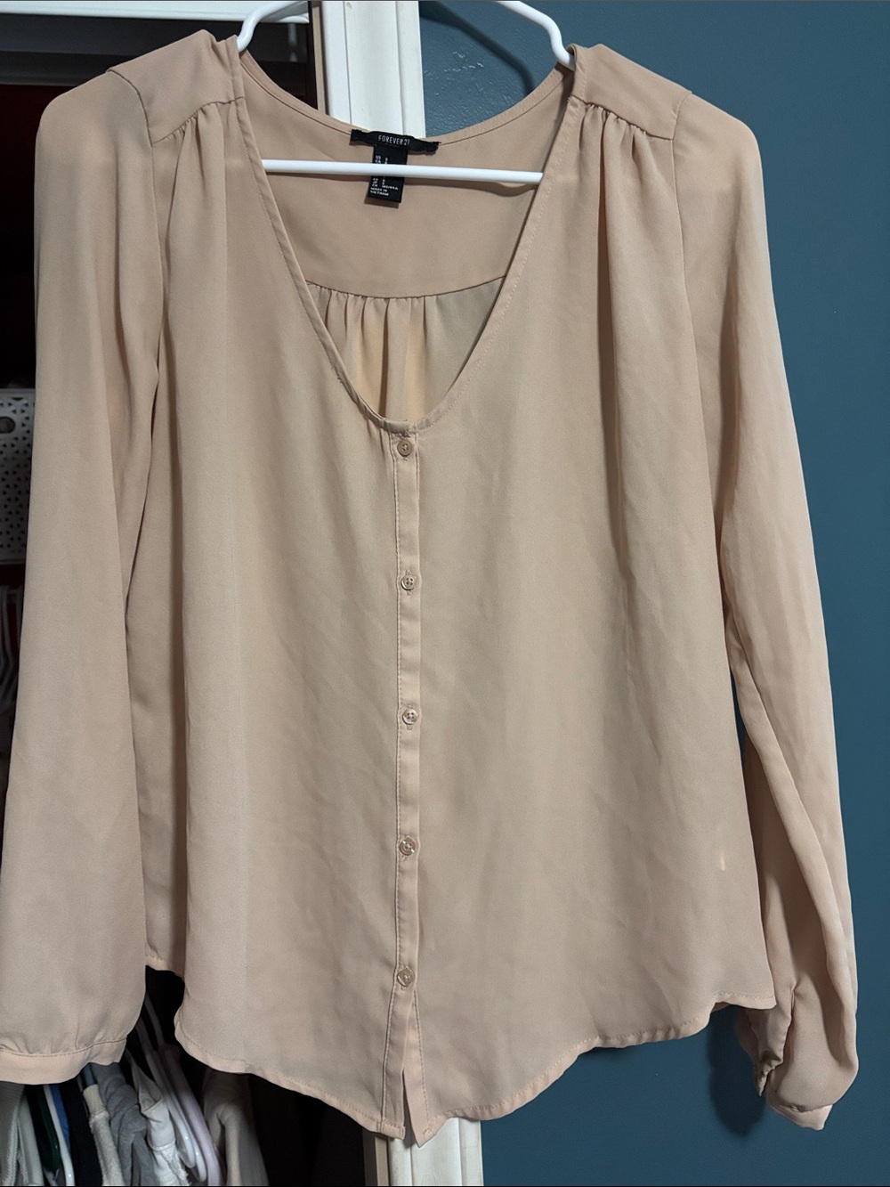 Forever 21 Beige Button-Front Blouse